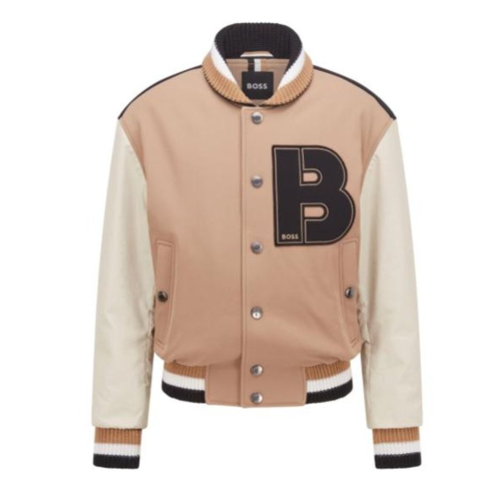 Boss by Hugo Boss Natural Unisex Relaxed-fit Bomber Jacket With Logo Details